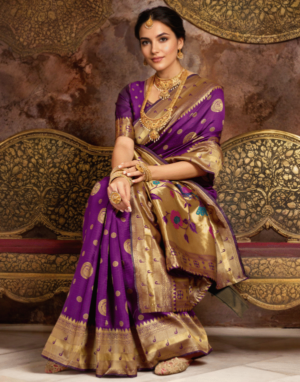 Wine Paithani Silk Saree With Zari Weaving Work - Image 2