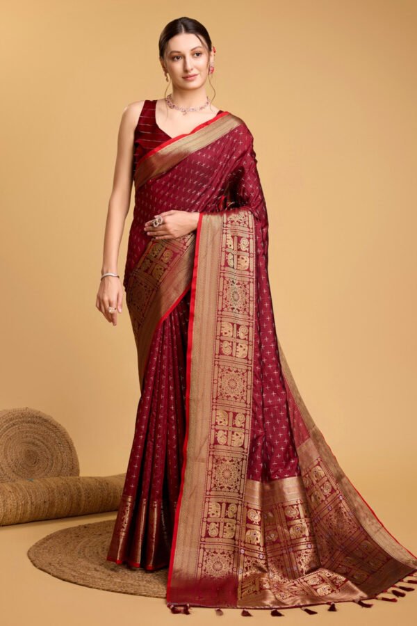 Maroon Color Banarasi Silk Saree With Zari Weaving Work