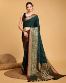 Bottle Green Color Banarasi Silk Saree With Zari Weaving Work
