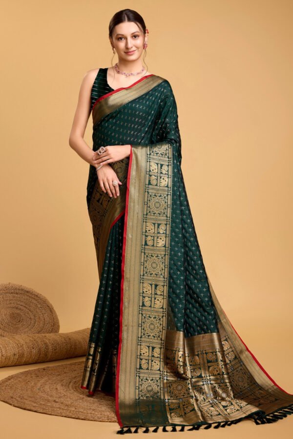 Bottle Green Color Banarasi Silk Saree With Zari Weaving Work