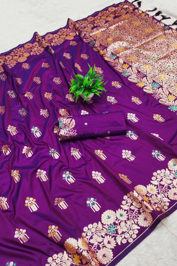 Purple Premium Banarasi Silk Saree With Meenakari Zari Weaving Work
