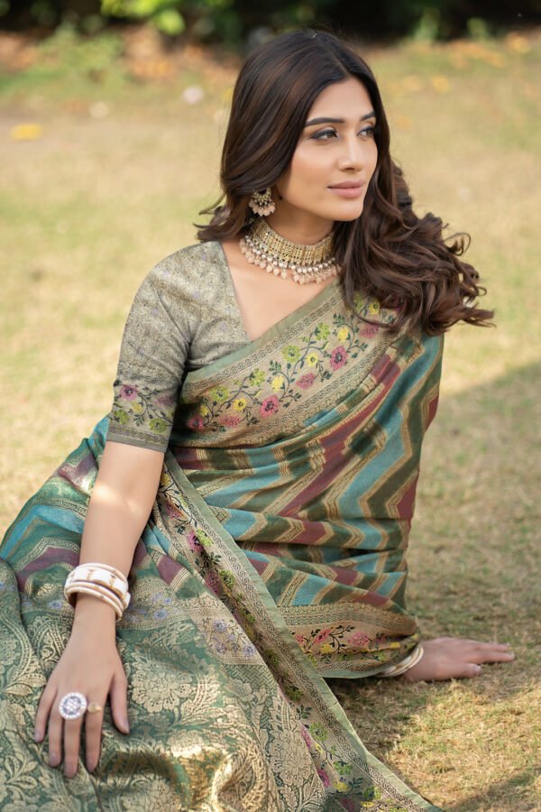 Multi Color Organza Silk Saree With Zari Weaving Work - Image 3