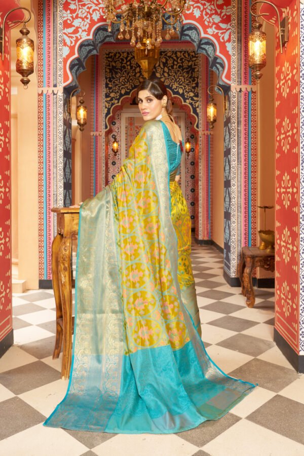 Yellow Color Soft Organza Silk Saree With Woven Design - Image 4