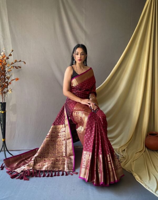 Maroon Color Banarasi Silk Saree With Zari Weaving Work