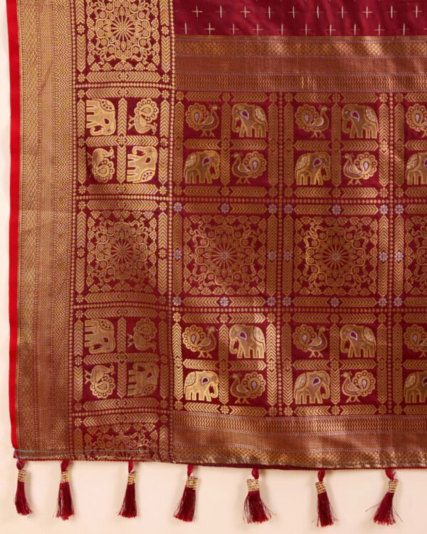 Maroon Color Banarasi Silk Saree With Zari Weaving Work - Image 6