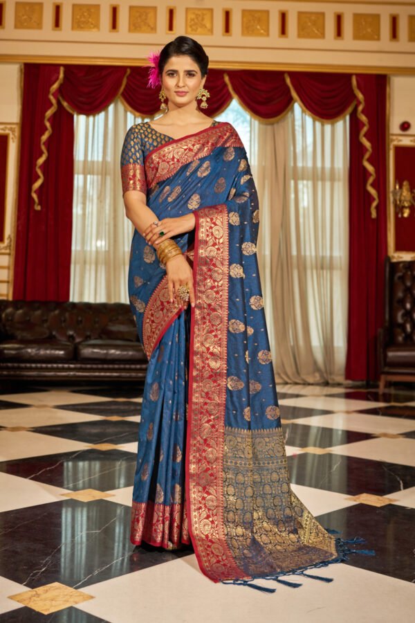 Firoji Color Soft Banarasi Silk Saree With Zari Weaving Work
