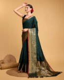 Bottle Green Color Banarasi Silk Saree With Zari Weaving Work