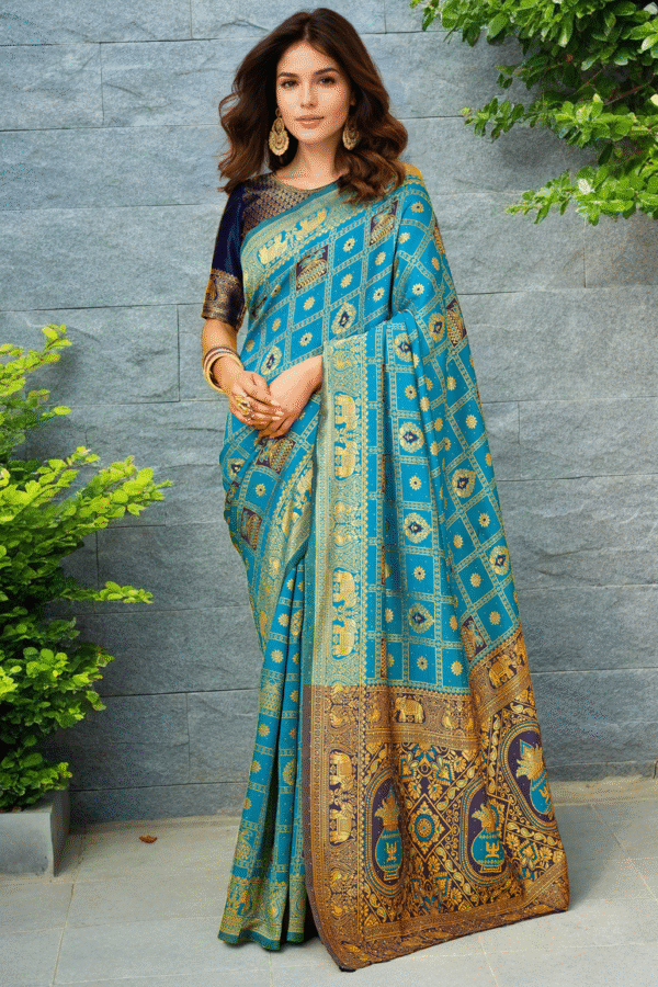 Blue Paithani Silk Saree With Zari Weaving Work