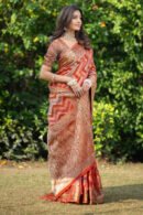 Orange Color Organza Silk Saree With Zari Weaving Work