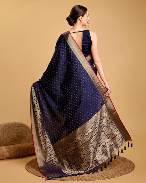 Navy Blue Color Banarasi Silk Saree With Zari Weaving Work - Image 4