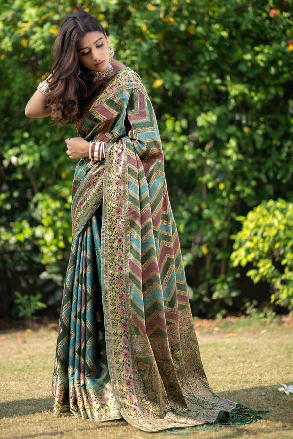 Multi Color Organza Silk Saree With Zari Weaving Work - Image 6