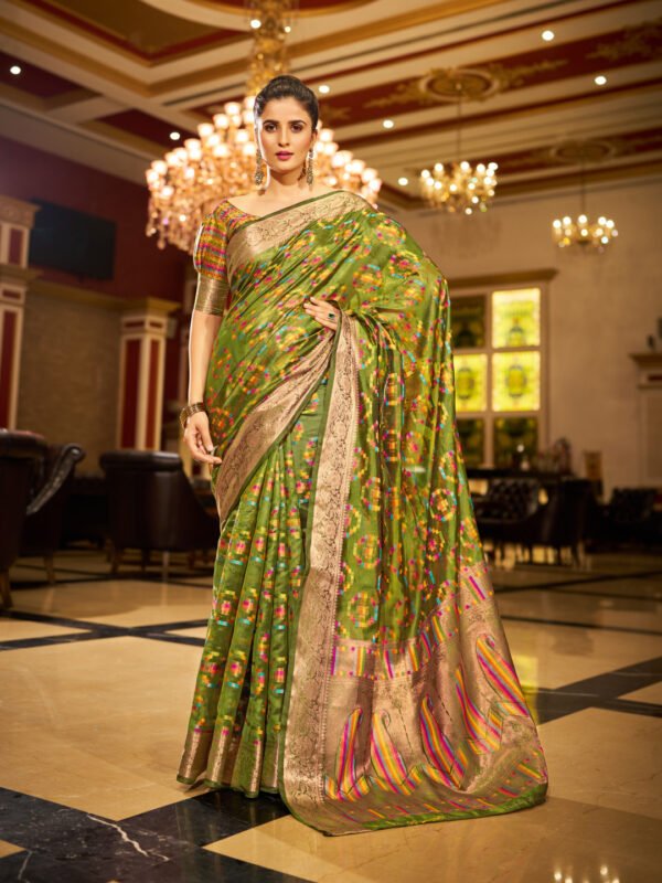 Mahendi Green Soft Organza Silk Saree With Zari Weaving Work - Image 2