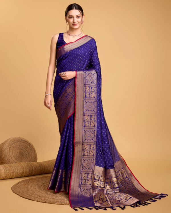 Violet Color Banarasi Silk Saree With Zari Weaving Work