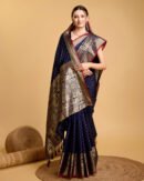 Navy Blue Color Banarasi Silk Saree With Zari Weaving Work