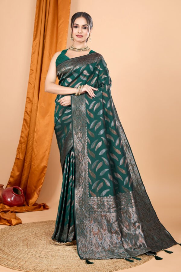 Green Traditional Banarasi Silk Saree With Zari Weaving Work