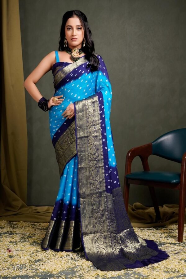 Multi Hand Bandhej Bandhani Saree With Zari Border