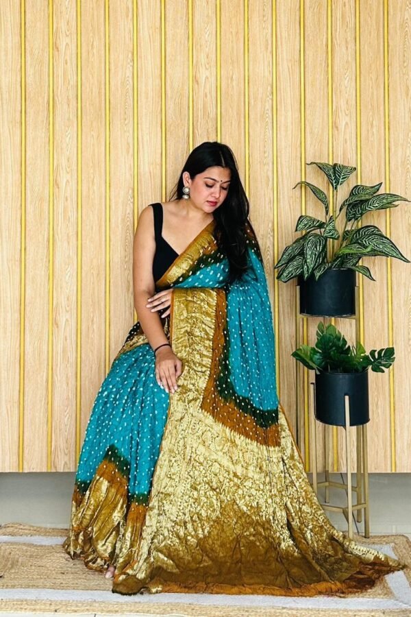 Multi Color Kanjivaram Bandhani Saree With Hand Daing