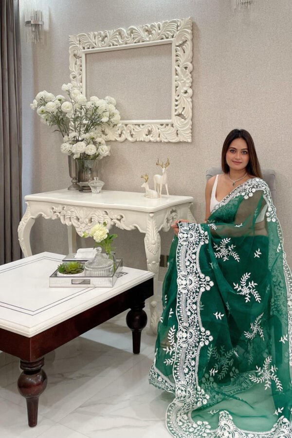 Green Color Organza Silk Saree With Embroidery Work