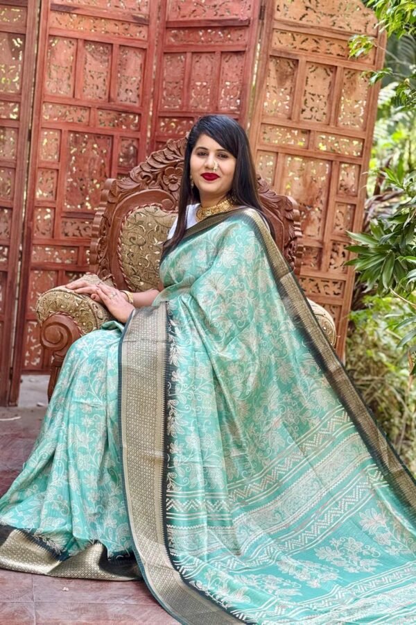 Sea Green New Design Digital Printed Soft Dola Silk Saree