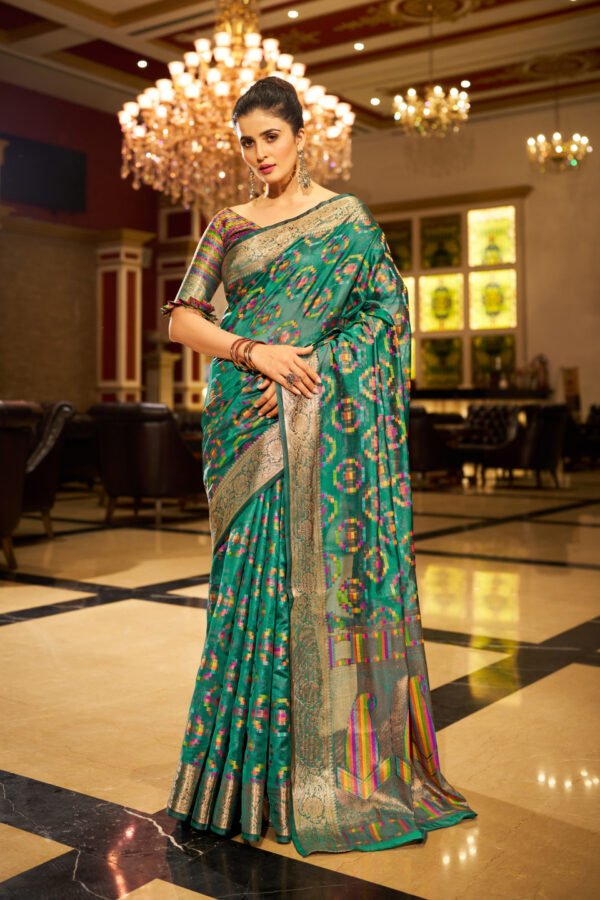 Rama Green Soft Organza Silk Saree With Zari Weaving Work