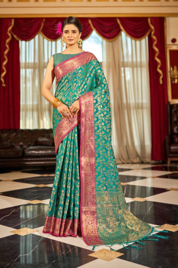 Rama Green Color Soft Banarasi Silk Saree With Zari Weaving Work