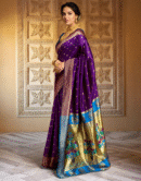 Traditional Purple Chand Design Paithani Silk Saree With Zari Weaving Work