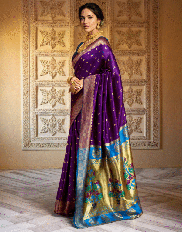 Traditional Purple Chand Design Paithani Silk Saree With Zari Weaving Work - Image 2
