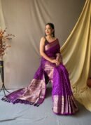 Purple Color Banarasi Silk Saree With Zari Weaving Work
