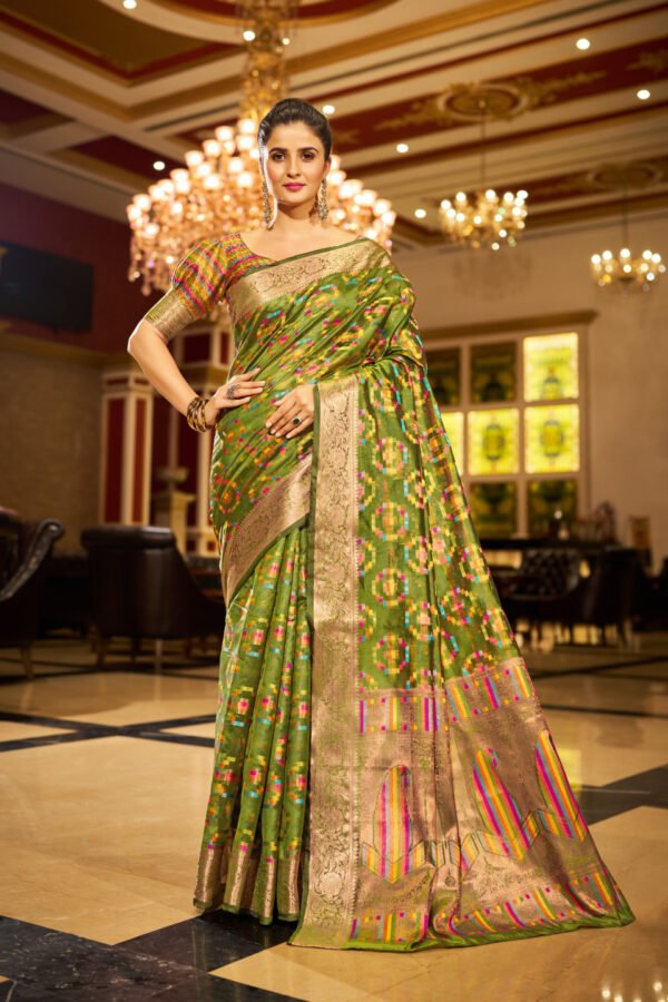 Mahendi Green Soft Organza Silk Saree With Zari Weaving Work