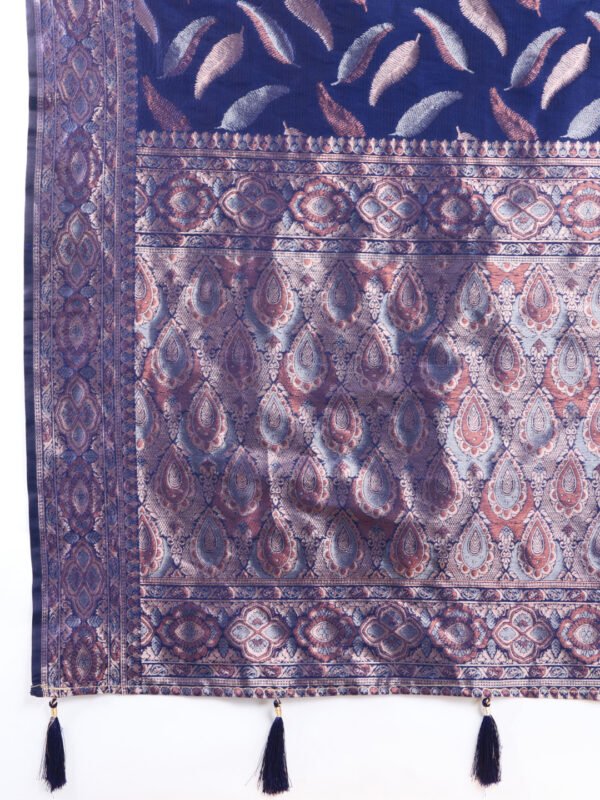 Navy Blue Traditional Banarasi Silk Saree With Zari Weaving Work - Image 6