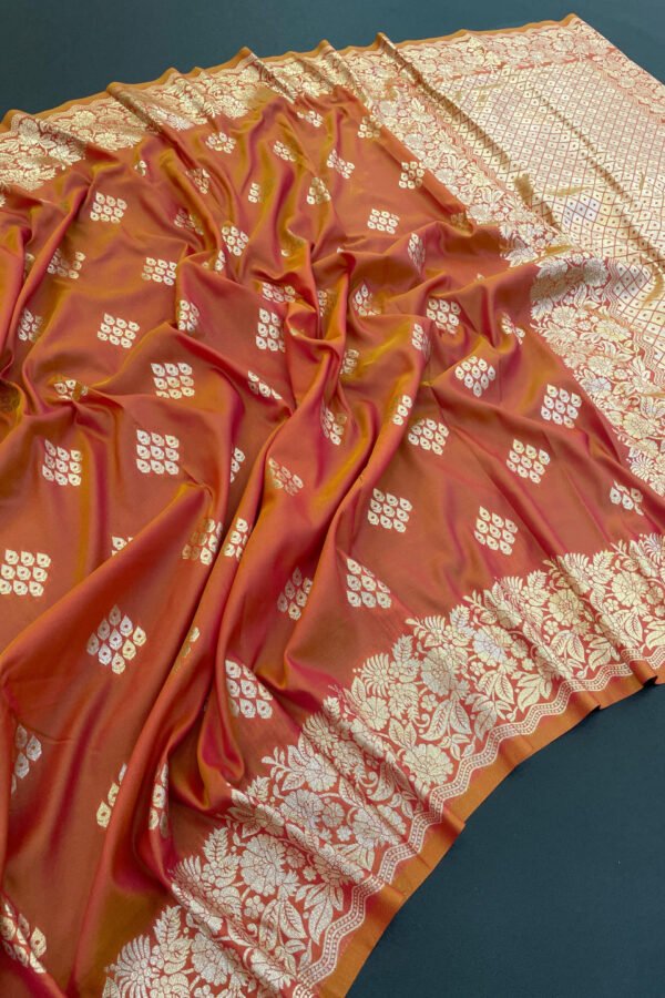 Peach Soft Silk Banarasi Saree With Zari Weaving Work