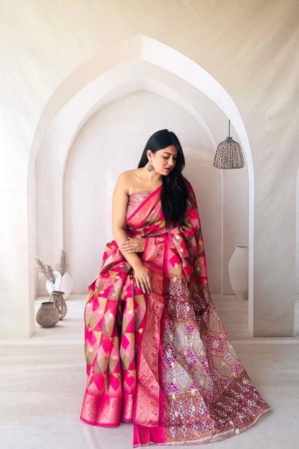 Multi Soft Dola Silk Saree With Digital Printed Work