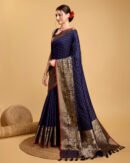 Navy Blue Color Banarasi Silk Saree With Zari Weaving Work