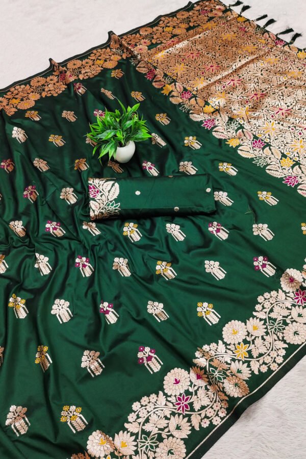 Green Premium Banarasi Silk Saree With Meenakari Zari Weaving Work
