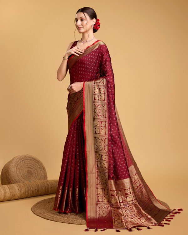 Maroon Color Banarasi Silk Saree With Zari Weaving Work - Image 3