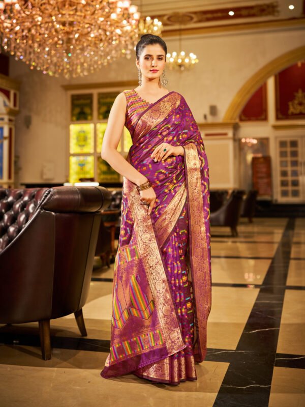 Purple Soft Organza Silk Saree With Zari Weaving Work - Image 3