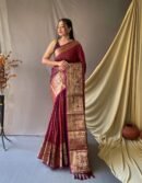 Maroon Color Banarasi Silk Saree With Zari Weaving Work