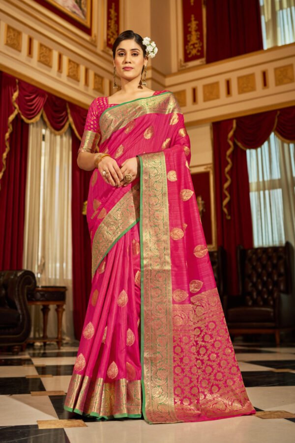 Rani Pink Color Soft Banarasi Silk Saree With Zari Weaving Work