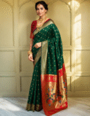 Traditional Green Chand Design Paithani Silk Saree With Zari Weaving Work