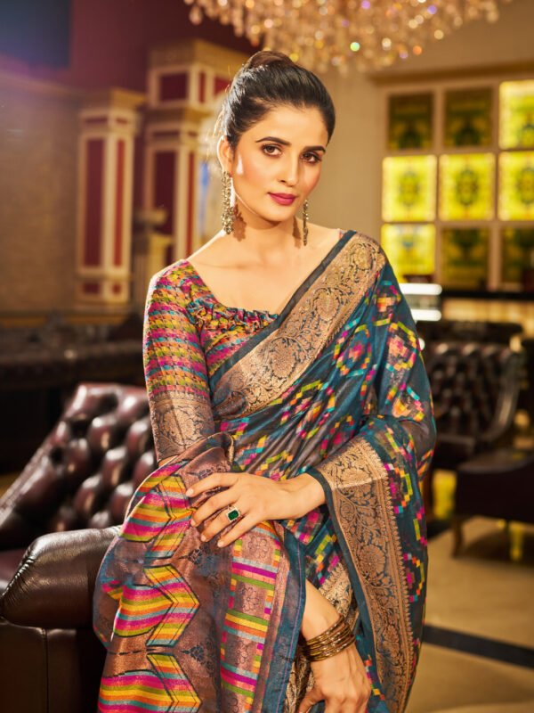 Firoji Soft Organza Silk Saree With Zari Weaving Work - Image 2