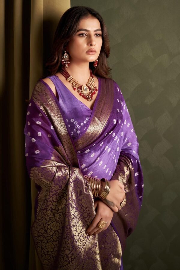 Multi Hand Bandhej Bandhani Saree With Zari Border
