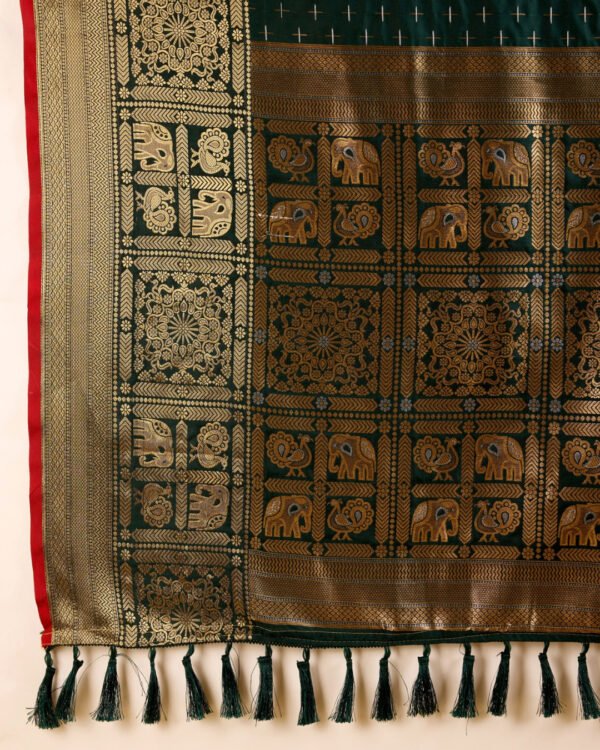 Bottle Green Color Banarasi Silk Saree With Zari Weaving Work - Image 6