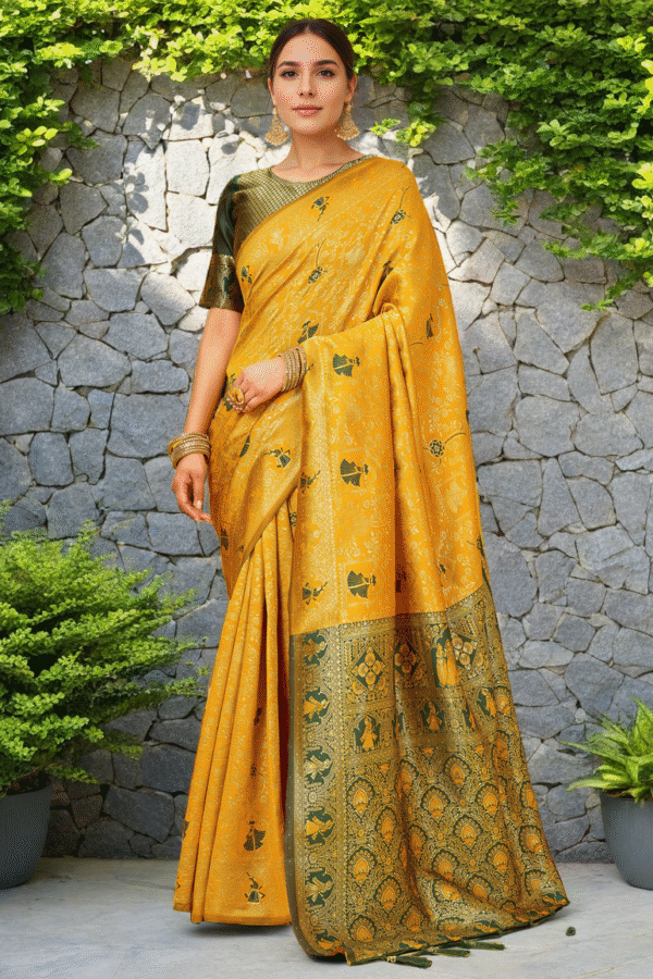 Yellow Paithani Silk Saree With Zari Weaving Work