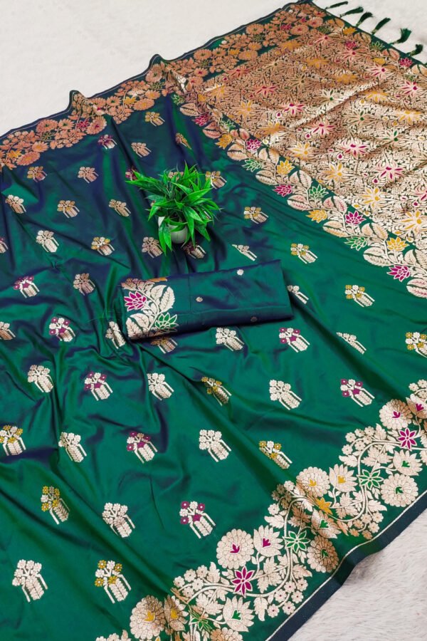 Rama Green Premium Banarasi Silk Saree With Meenakari Zari Weaving Work