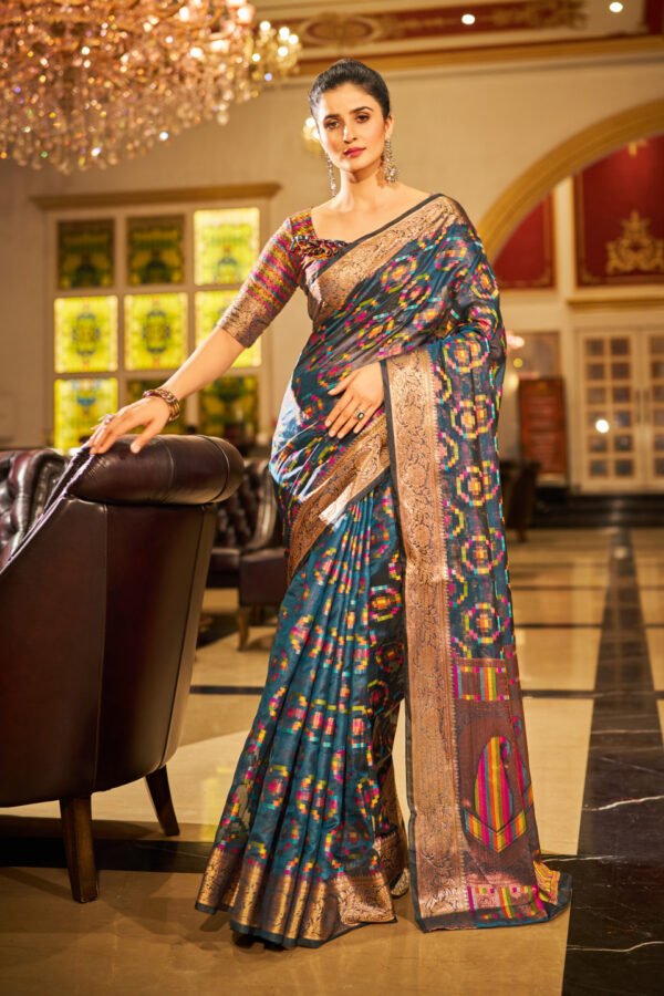 Firoji Soft Organza Silk Saree With Zari Weaving Work