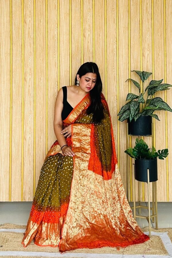 Multi Color Kanjivaram Bandhani Saree With Hand Daing