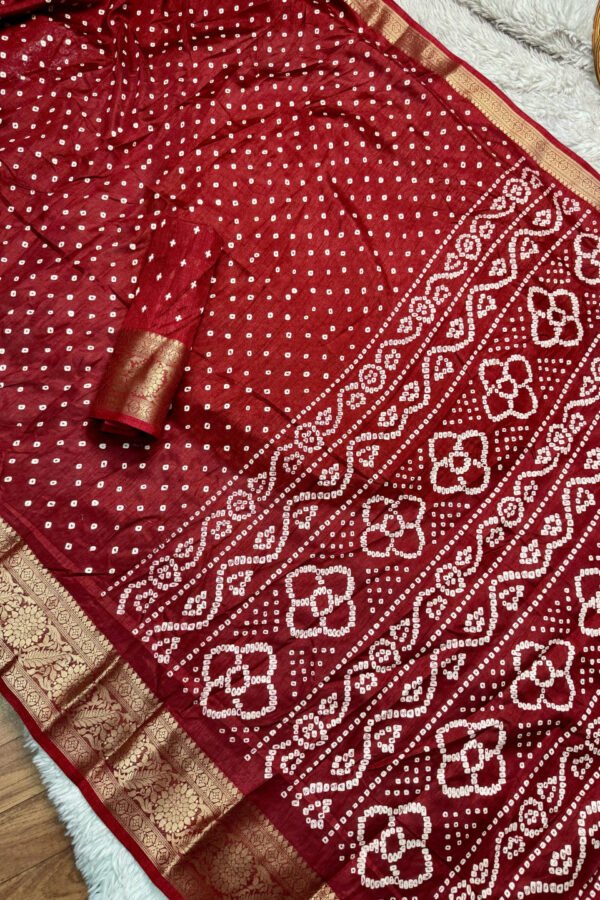 Maroon Dola Silk Bandhej Saree With Zari Border