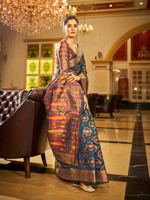 Firoji Soft Organza Silk Saree With Zari Weaving Work - Image 3