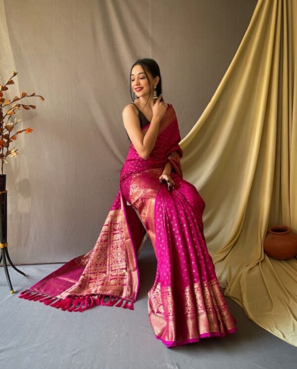 Magenta Color Banarasi Silk Saree With Zari Weaving Work