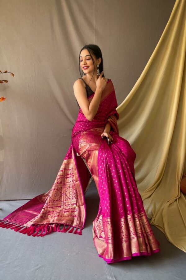Magenta Color Banarasi Silk Saree With Zari Weaving Work